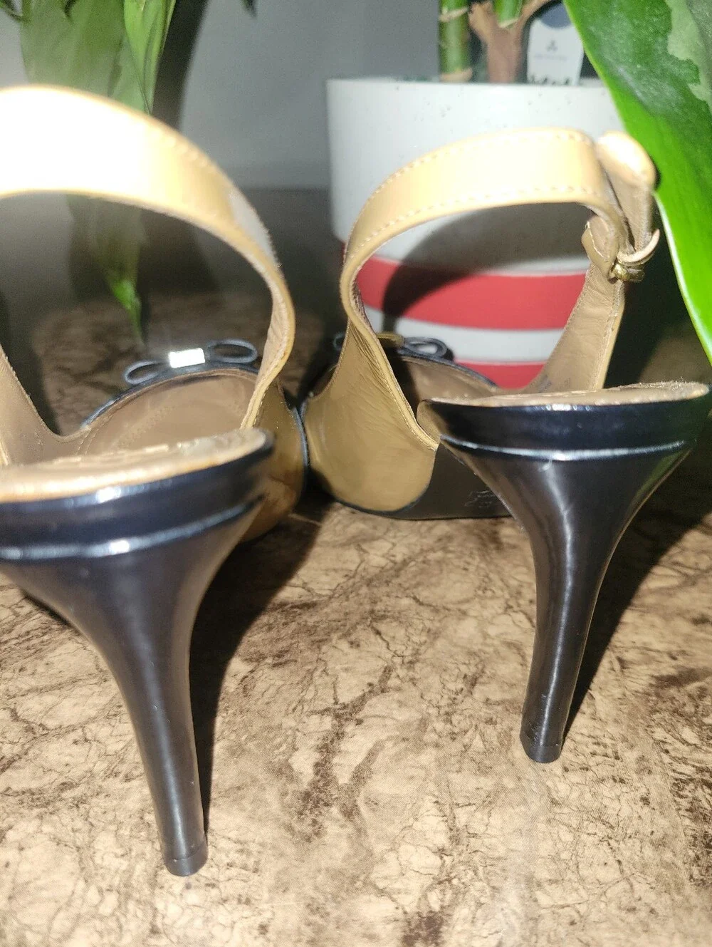 Tory Burch Leather Sling Back Pumps Black Camel 6